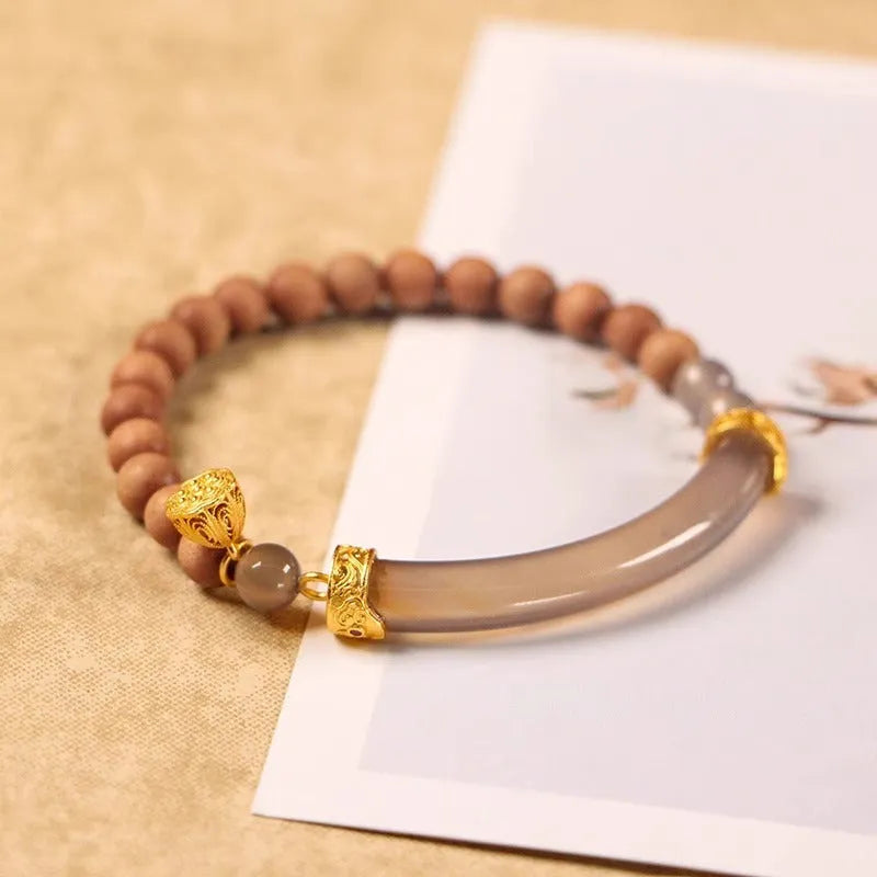 Smoke purple agate bracelet 6mm beads electroplated finish sandalwood style