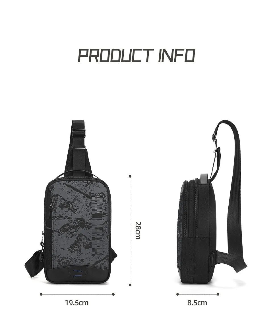 Casual black TPU chest bag with camouflage pattern, single shoulder strap and soft handle