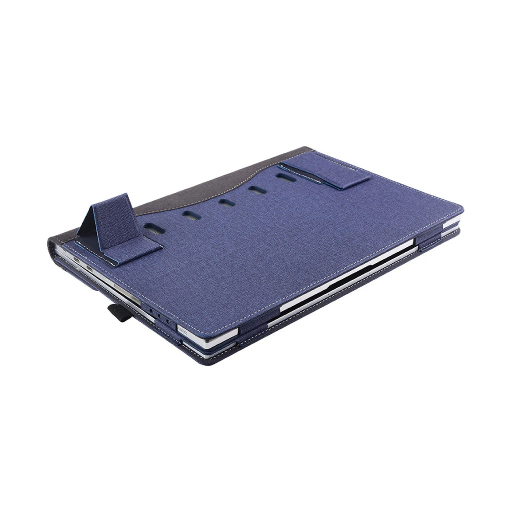 Black imitation leather Microsoft laptop protective sleeve with fabric detailing for 13.5 and 15 inch models