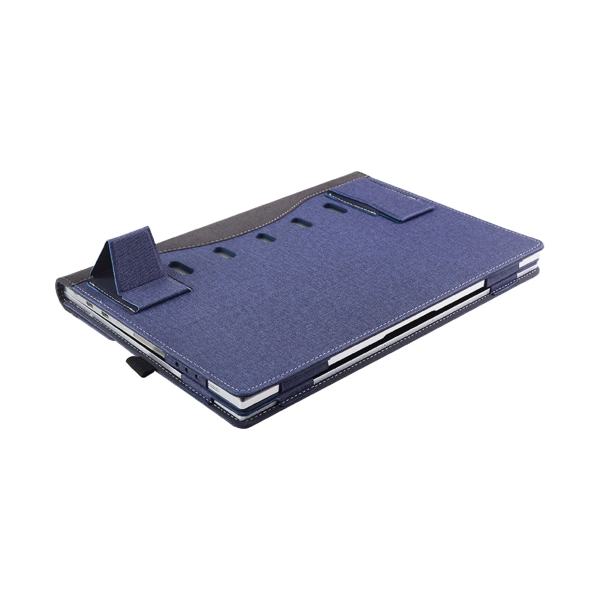 Black imitation leather Microsoft laptop protective sleeve with fabric detailing for 13.5 and 15 inch models