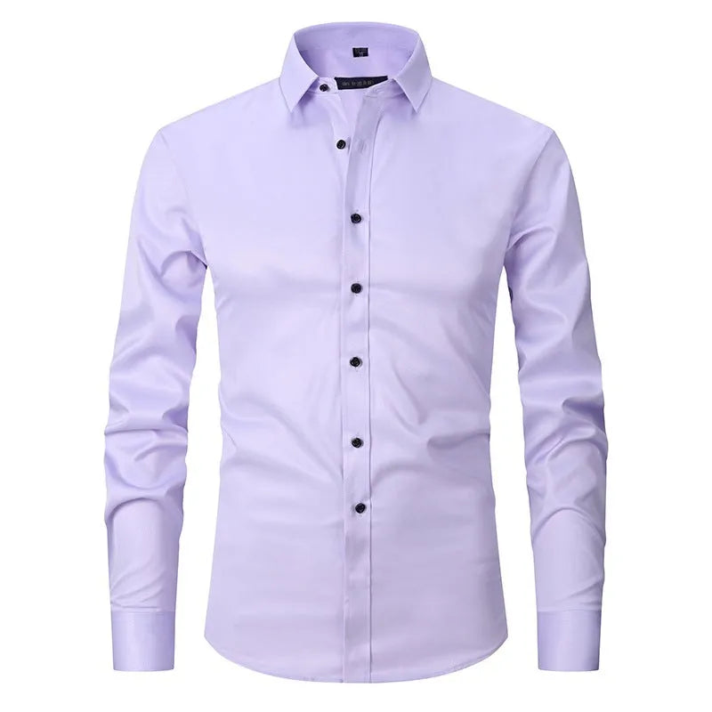 Men's stretch long sleeve work shirt in polyester available in multiple colours on a size chart