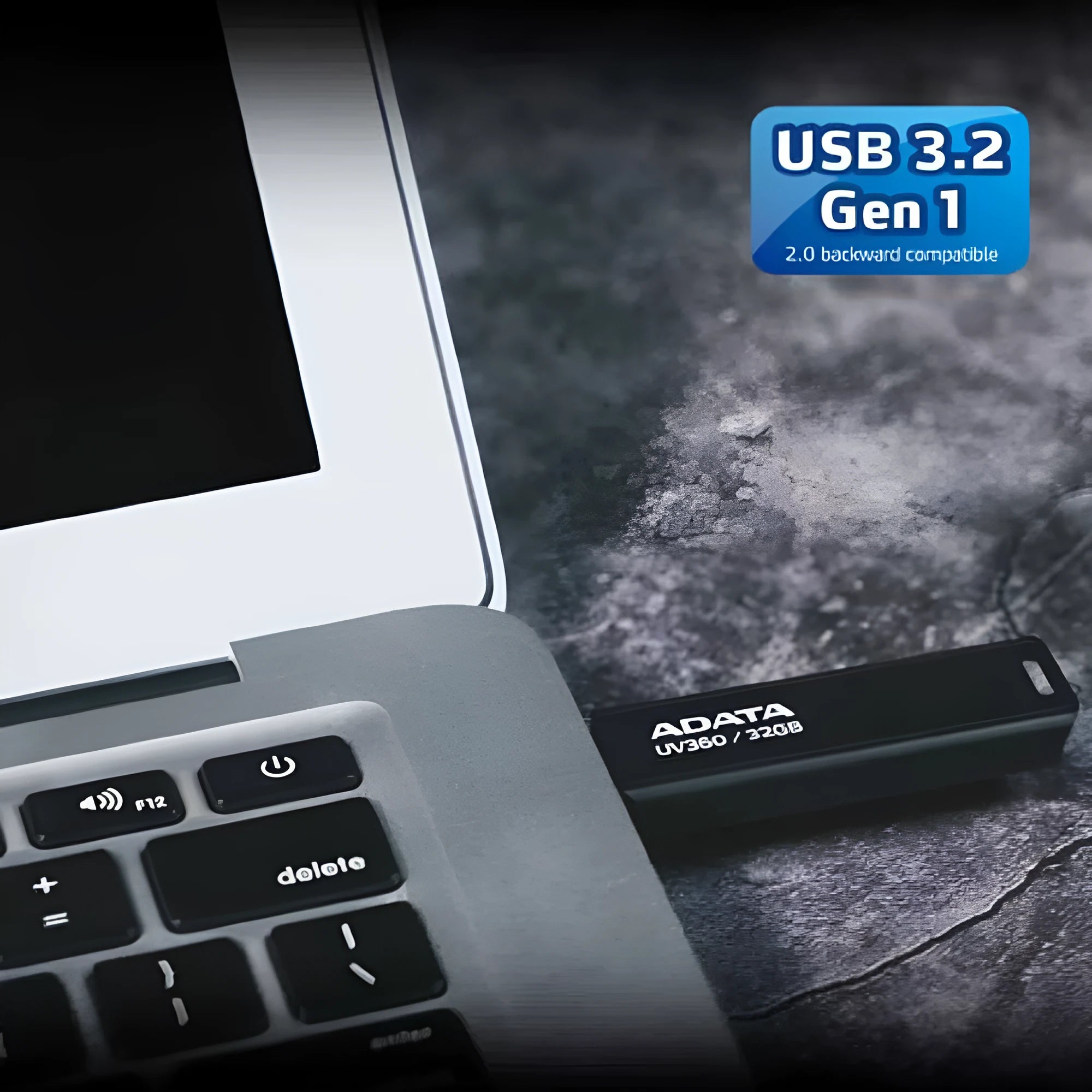 Black plastic USB flash drive showing front view with dimensions 53.3mm by 17.9mm.
