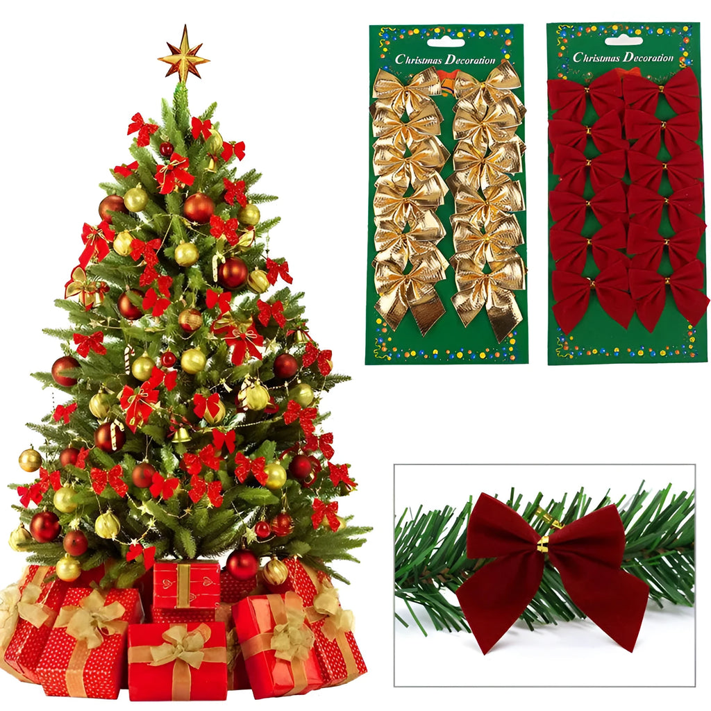 Red, gold, red gold, and silver 5 cm polyester Christmas decoration bows.