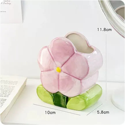 Ceramic flower pen holder storage box in floral patterns for desktop organisation
