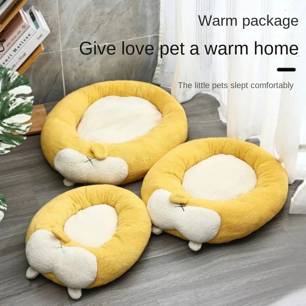 Corgi shaped plush pet bed for dogs and cats in three sizes, filled with PP cotton.