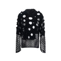 Men's black pullover hoodie with hollow-designed hood and pearl decorations on the front.