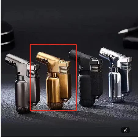 Full metal windproof lighter with elbow straight punch design in metallic finish