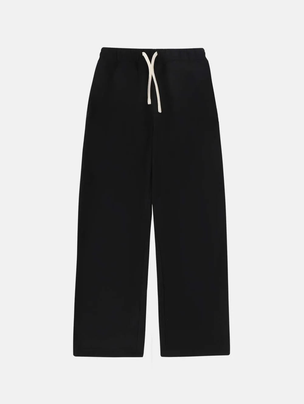 Men's black fleece-lined sweatpants with elastic drawstring waist in loose fit trousers design