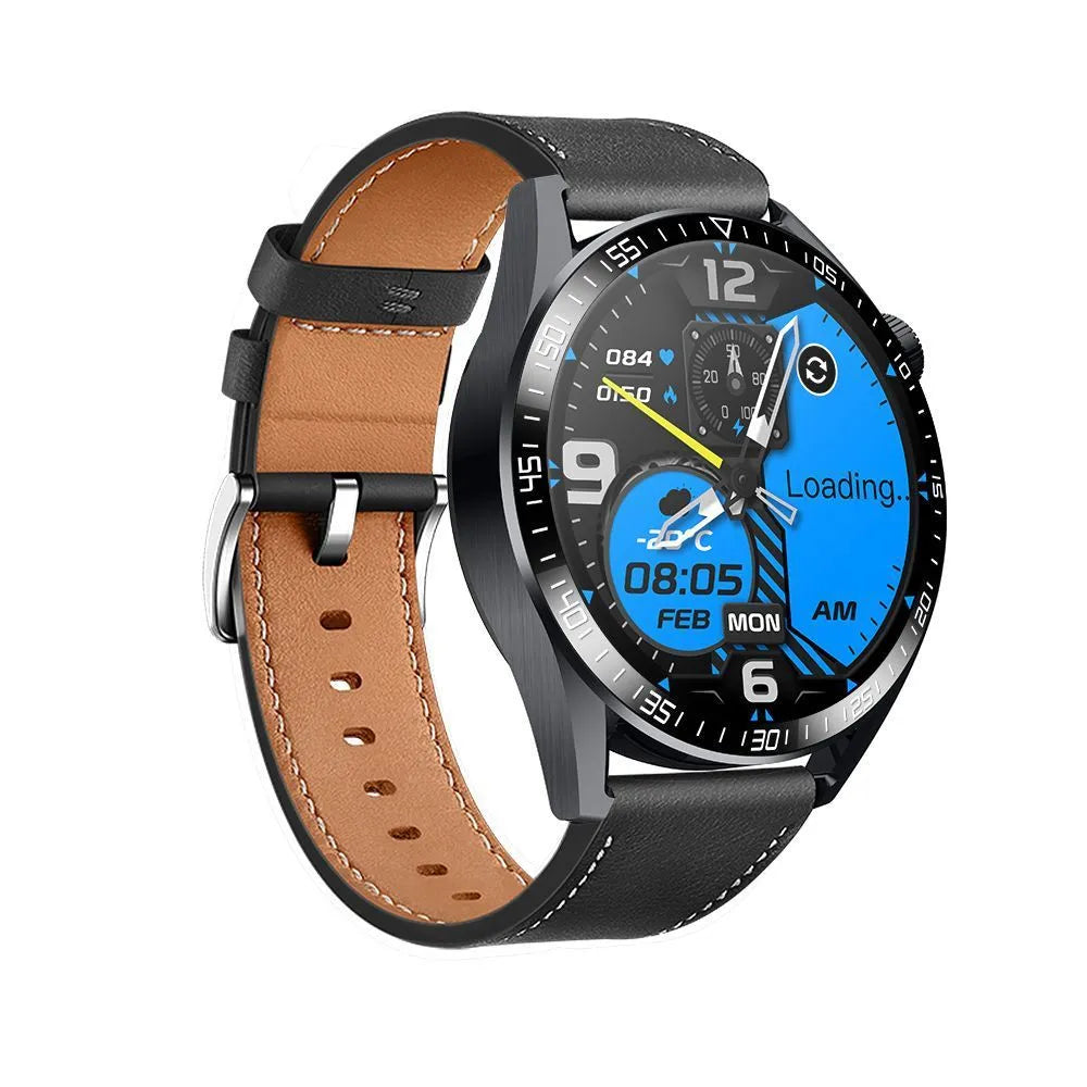Black GS3 Max smartwatch on wrist showing heart rate data on its 1.35 inch IPS screen.