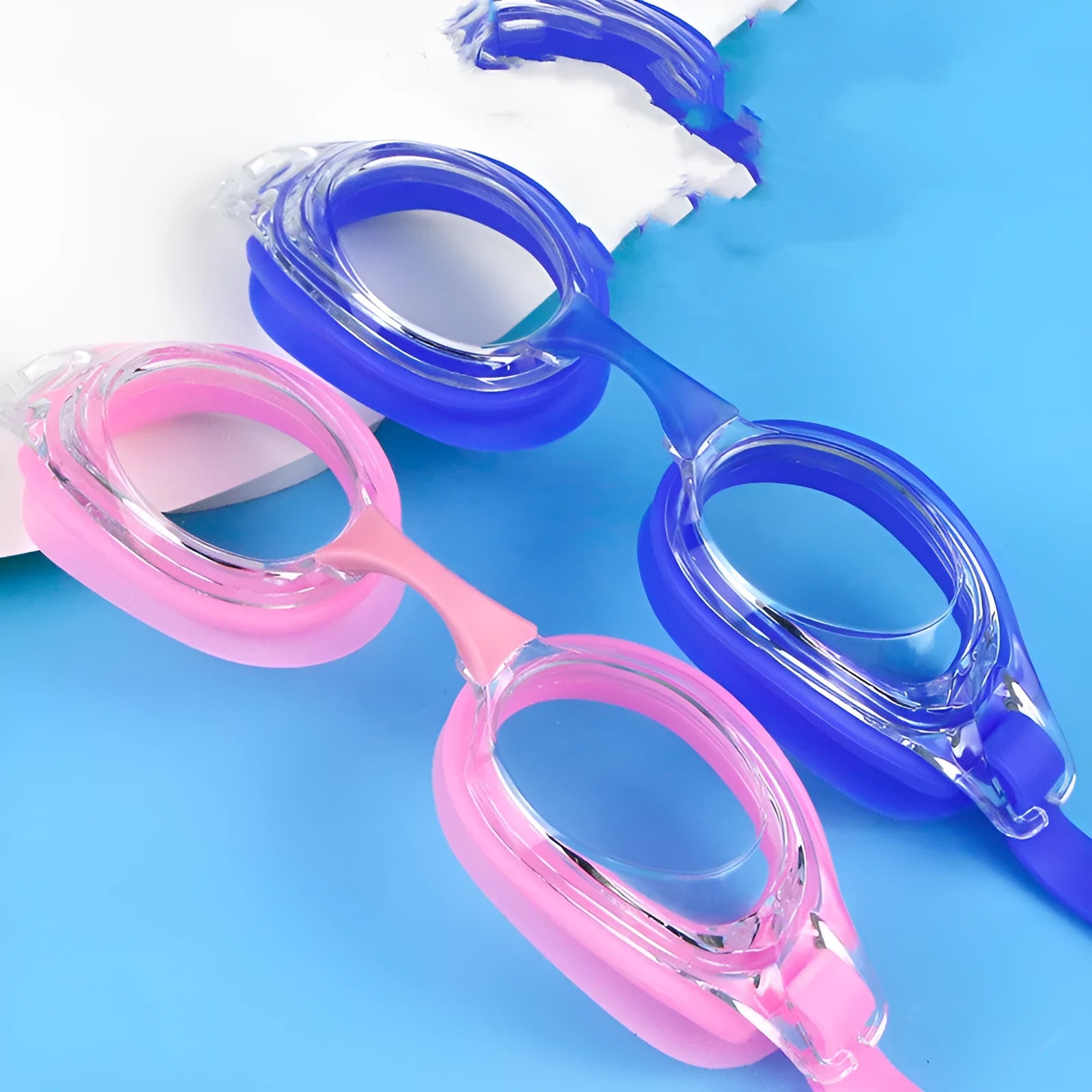 Myopia swimming goggles with case, available in plain colours and 200-600 degree prescriptions.