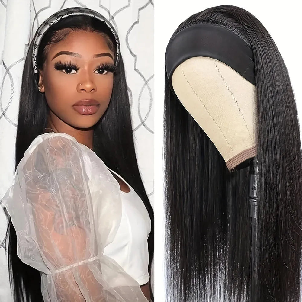 Long straight and curly headband wigs in black and wine red made from high temperature synthetic fibre