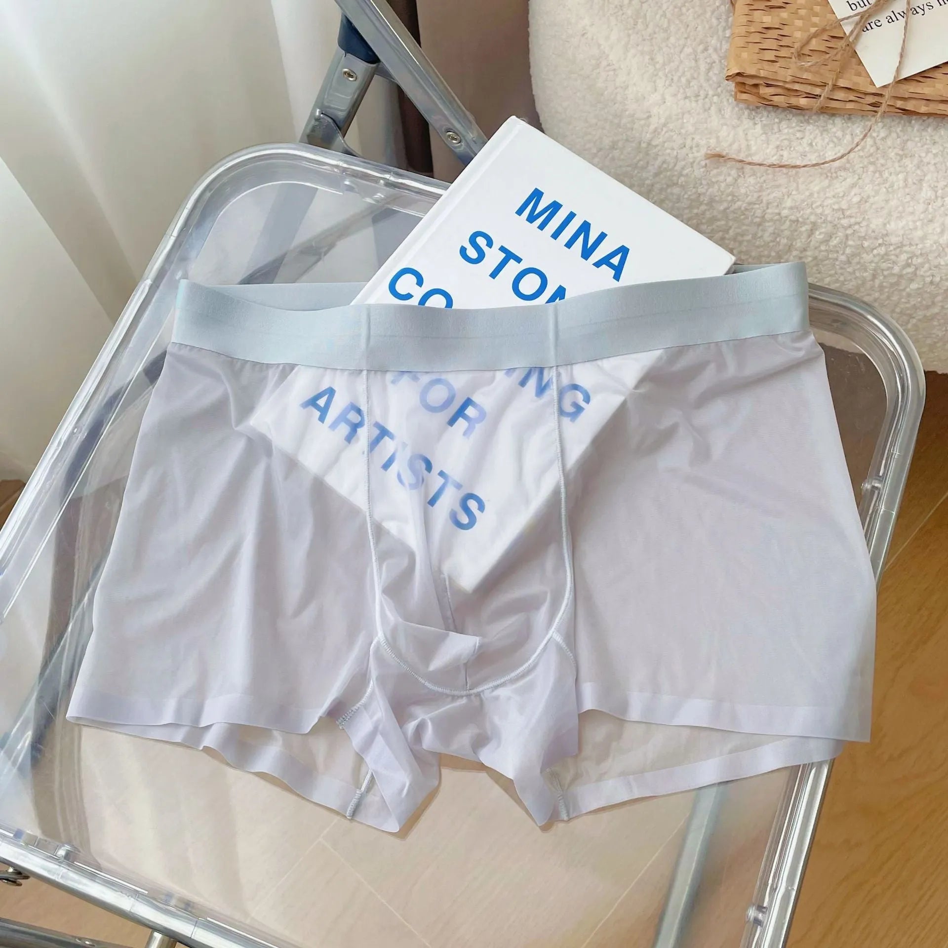 Men's thin knit nylon boxer shorts in rock ash colour showing seamless construction and mid-waist design