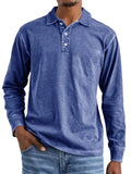 Retro washed distressed cotton lapel long sleeve polo shirt in pure cotton fabric