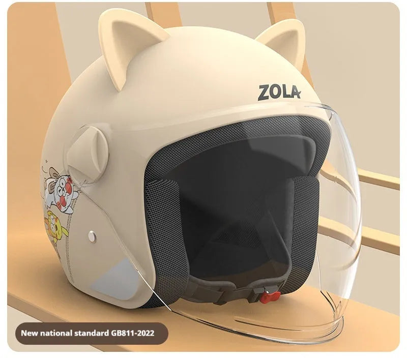 Winter electric bike helmet with anti-fog visor shown in blue colour with attached ear covers.