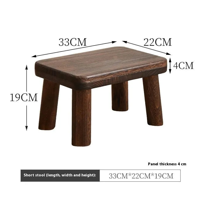 Distressed solid wood shoe changing stool with bracket structure