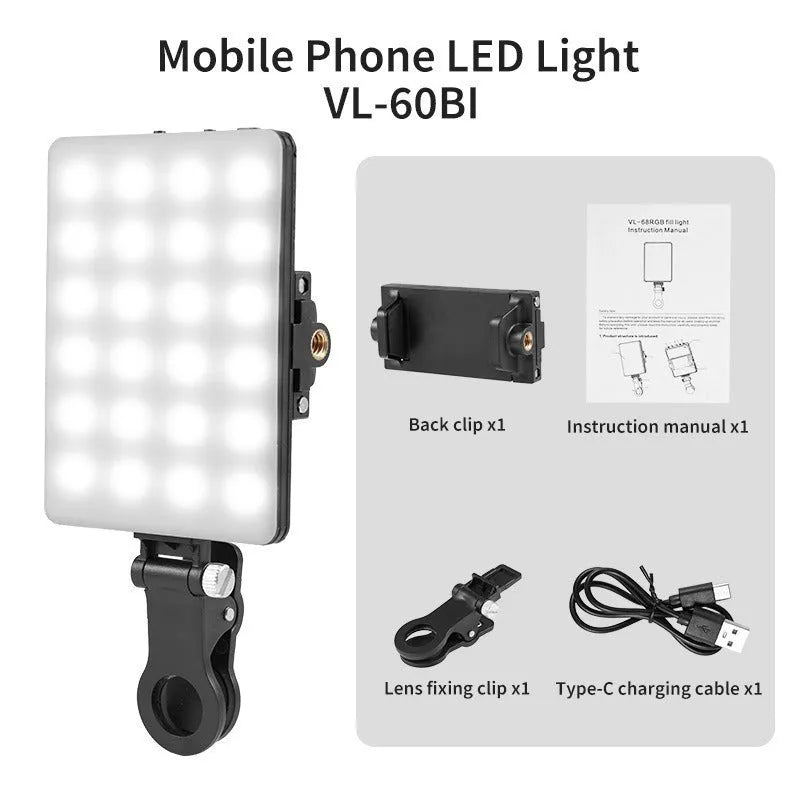 Portable LED fill light with clip mount for mobile content creation