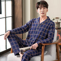 Cotton cardigan sleepwear set for middle-aged men with long sleeves and trousers five colours available
