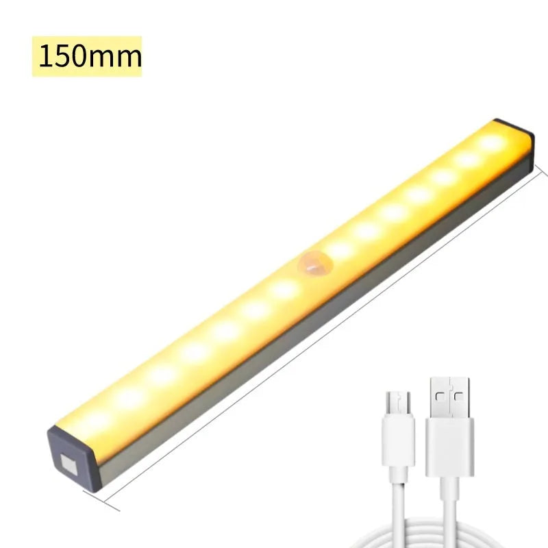 Aluminium USB rechargeable LED light with magnetic back for wardrobes in white or warm white.