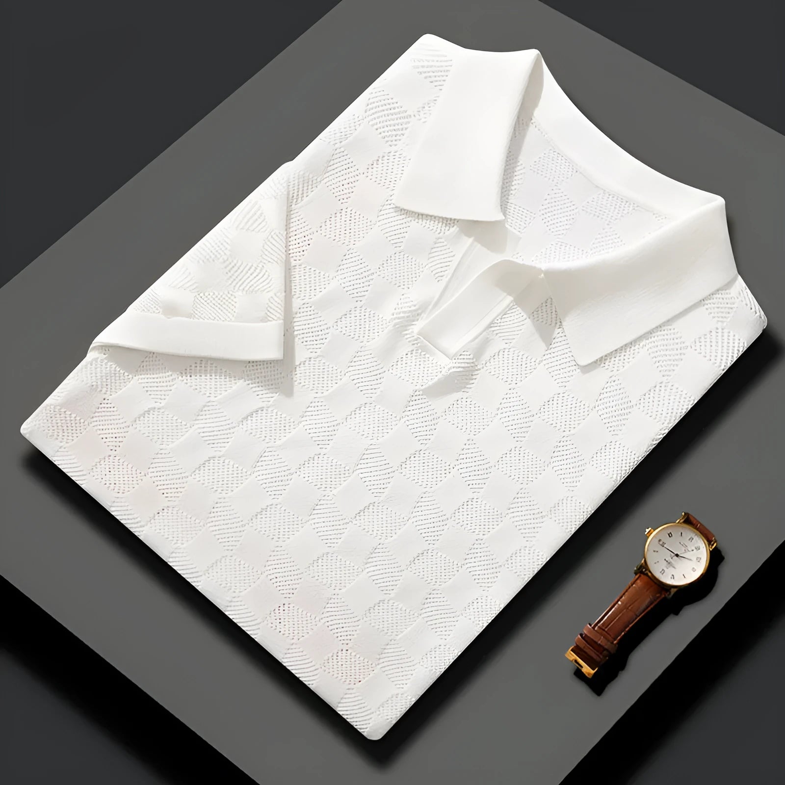 Men's mulberry silk short sleeve sweater with lapels in business casual style