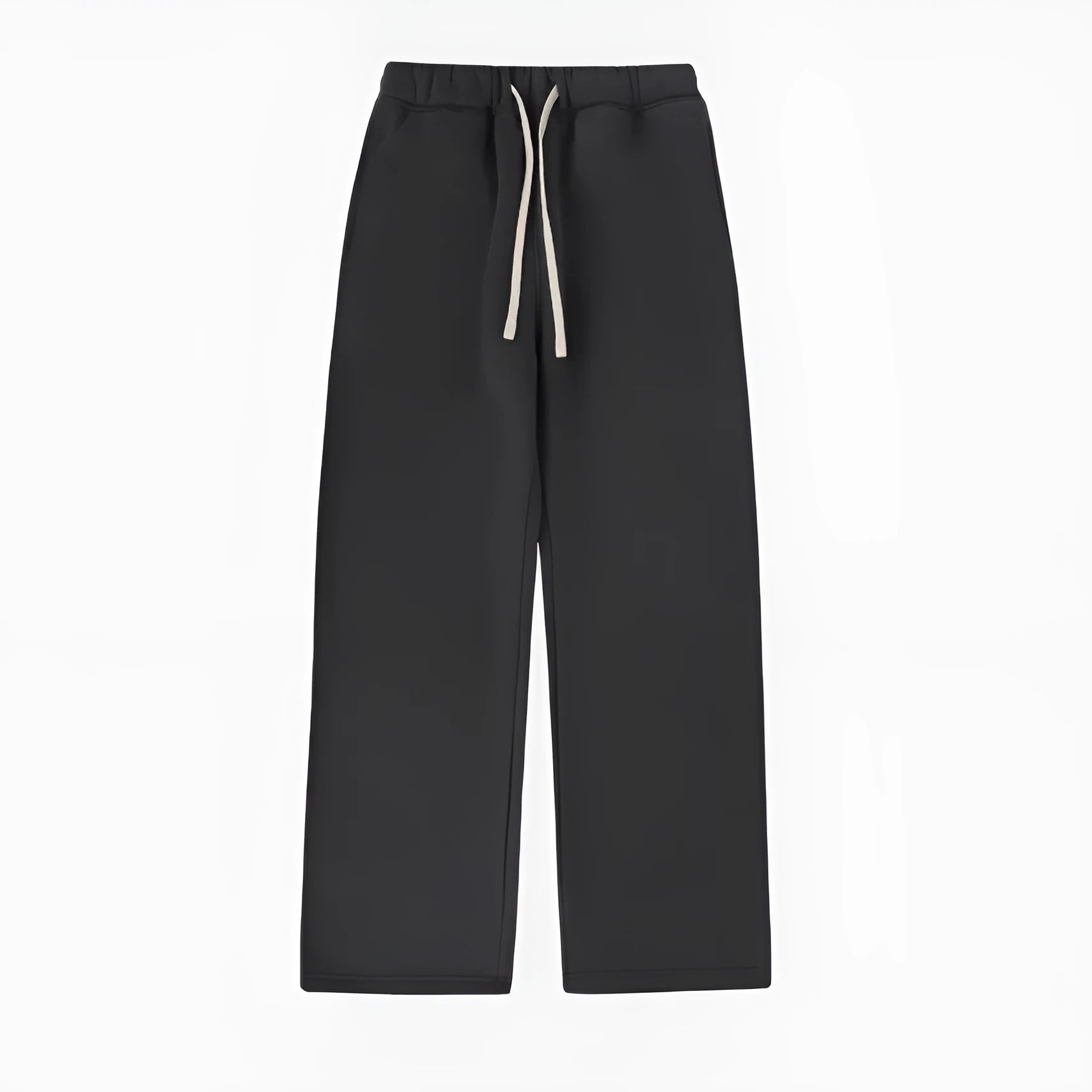 Men's black fleece-lined sweatpants with elastic drawstring waist in loose fit trousers design