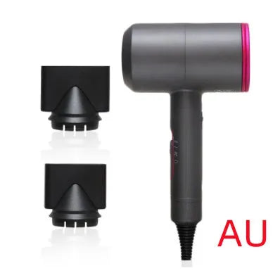 2000W hotel hair dryer with long cable in metallic black, showing UK plug
