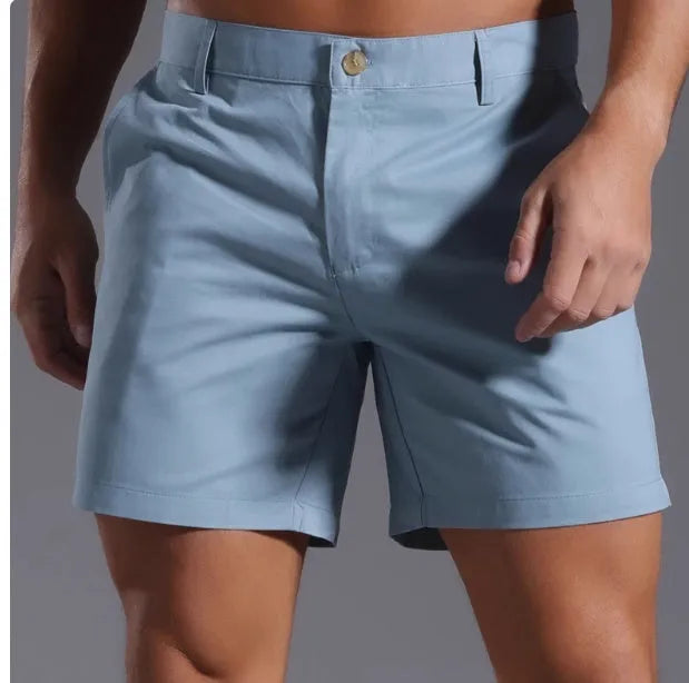 Men's solid colour cotton blend casual sports shorts with straight cut and Korean style design