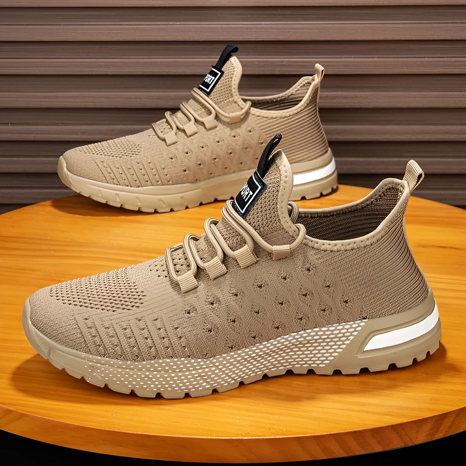 Men's mesh casual shoes in Army Green colour showing solid pattern design and casual styling