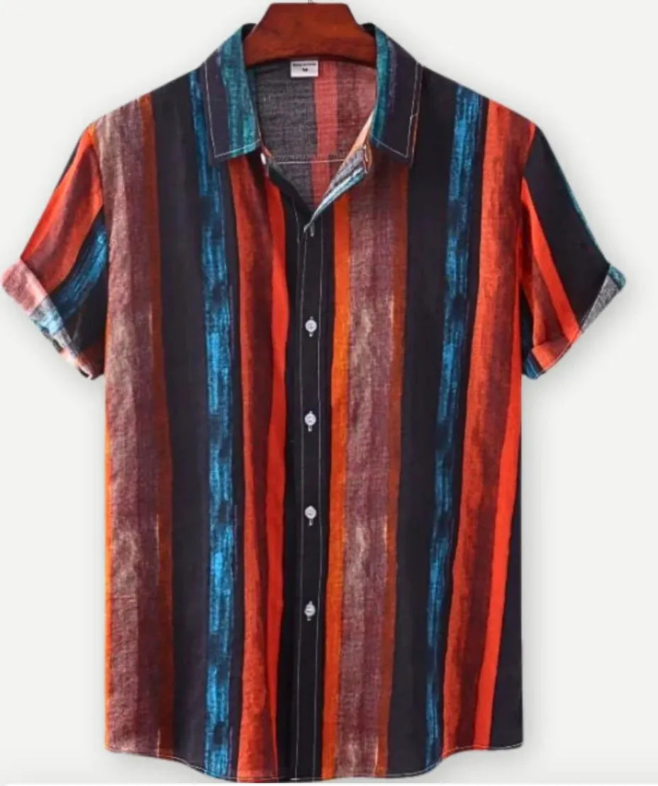 Hawaiian floral print short sleeve shirt with lapel design on elastic polyester fabric