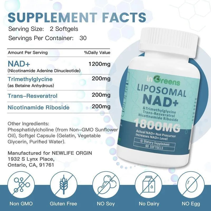 Nicotinamide mononucleotide gel capsules in bottle packaging with 60 or 120 piece options
