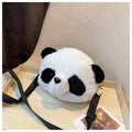Plush crossbody shoulder bag with panda head pattern and cylindrical shape