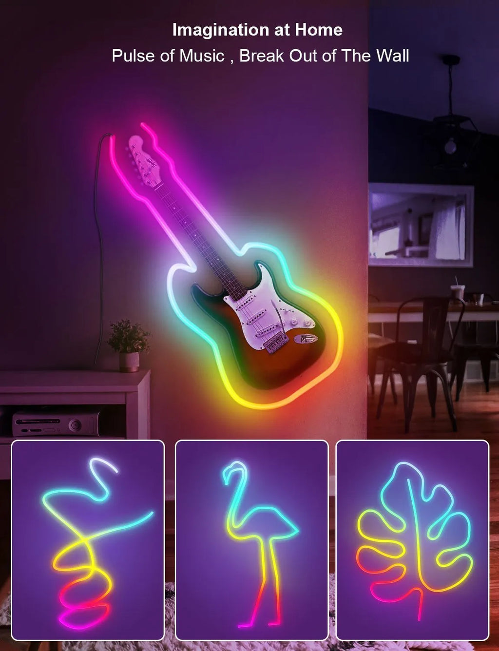 3 metre USB RGB LED neon light strips with remote control and music synchronisation capability