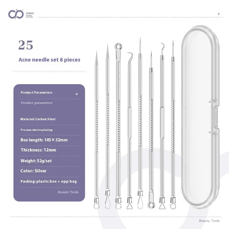 Four metal acne needles with ultra-fine pointed tips on a clean background.
