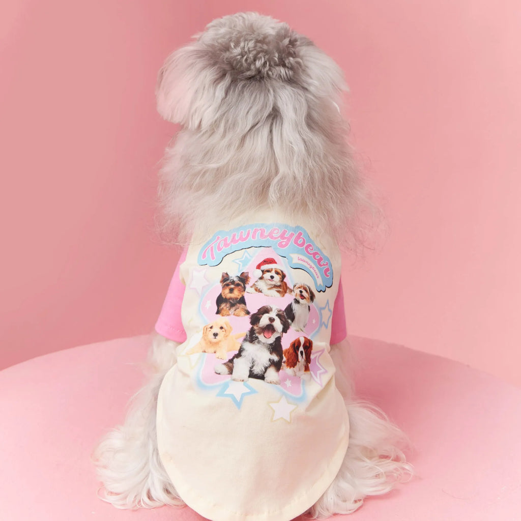 Cotton dog summer t-shirt with embroidered design in red or pink, sizes XS to XXL
