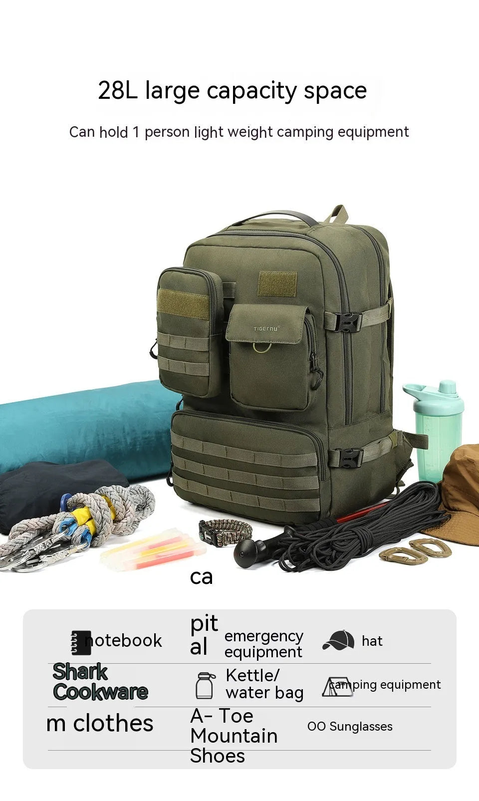17-inch tactical waterproof backpack in army green or black with 20-35 litre capacity