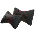 Black quilted artificial leather car headrest neck pillow with diamond pattern for cervical support.