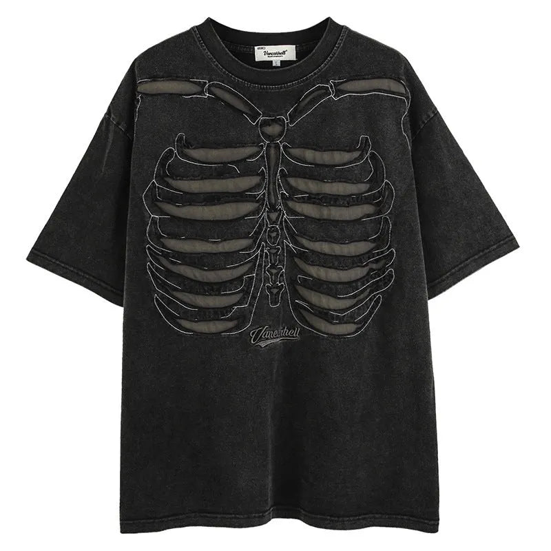 Skull print loose fit cotton T-shirt on hanger, black and brown options