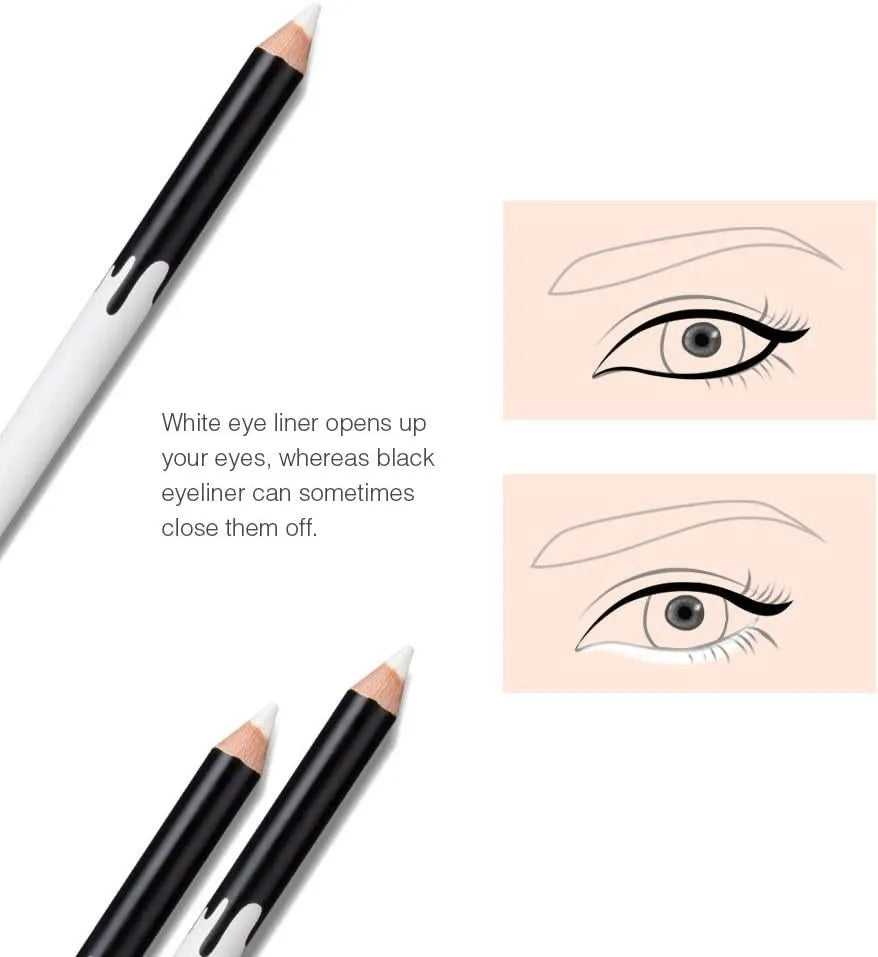 12-piece white and black eyeliner pencil set with sharpener for versatile makeup application