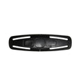 Black nylon child safety seat belt buckle clip measuring 14.5 by 4 centimetres