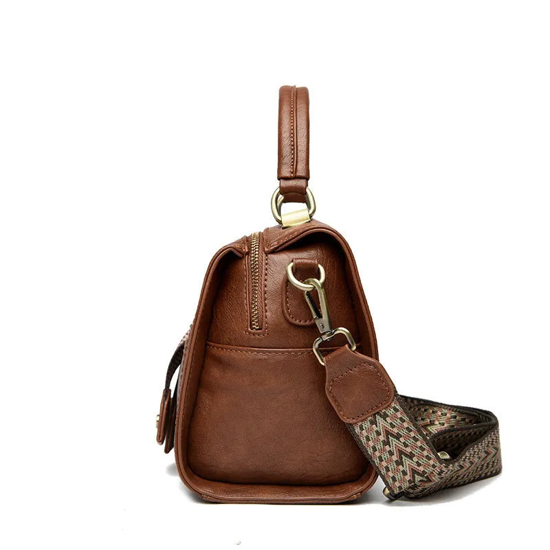 Soft PU crossbody bag for women in horizontal square shape with sandwich pocket