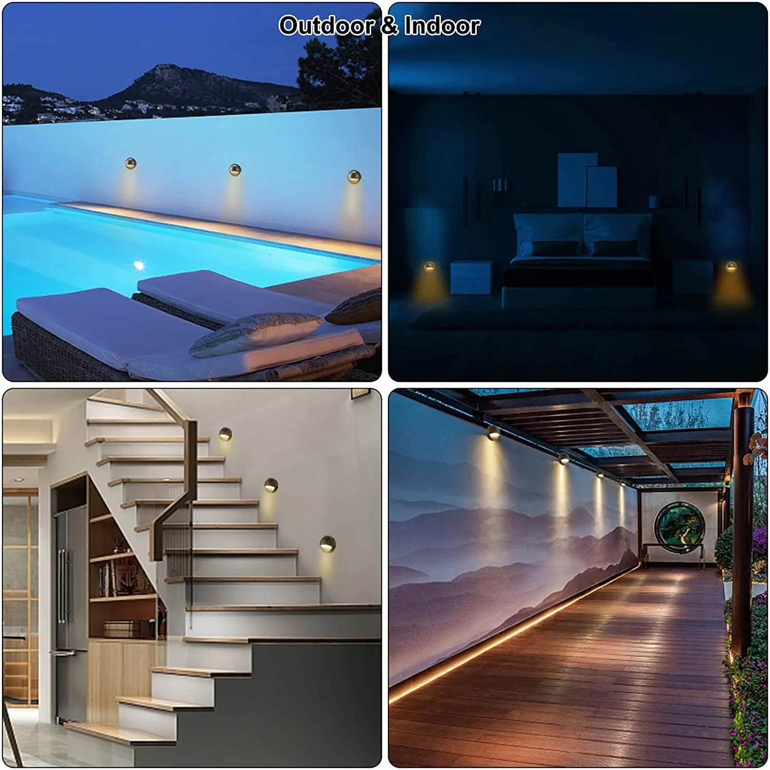 Platinum-coloured low-voltage outdoor step light for garden paths with IP67 rating.