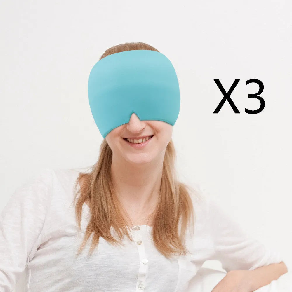 Black reusable gel ice mask for eyes and forehead on a white background