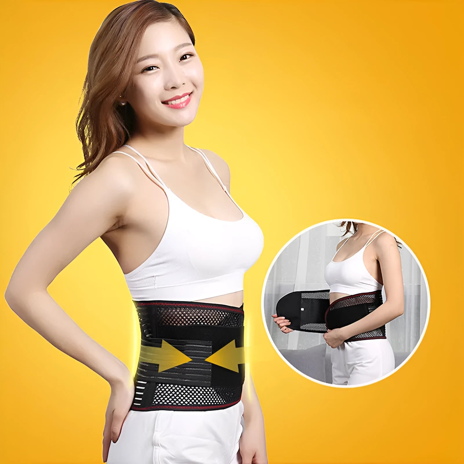 Black sports waist support with steel plate lumbar decompression for adult fitness activities