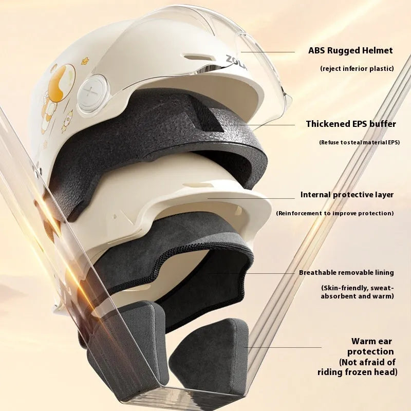 Khaki electric motorcycle half helmet with ABS construction for summer commuting