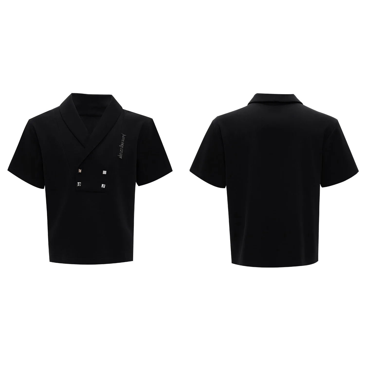 Men's dark grey V-neck sports jacket with padded shoulders and matching shorts