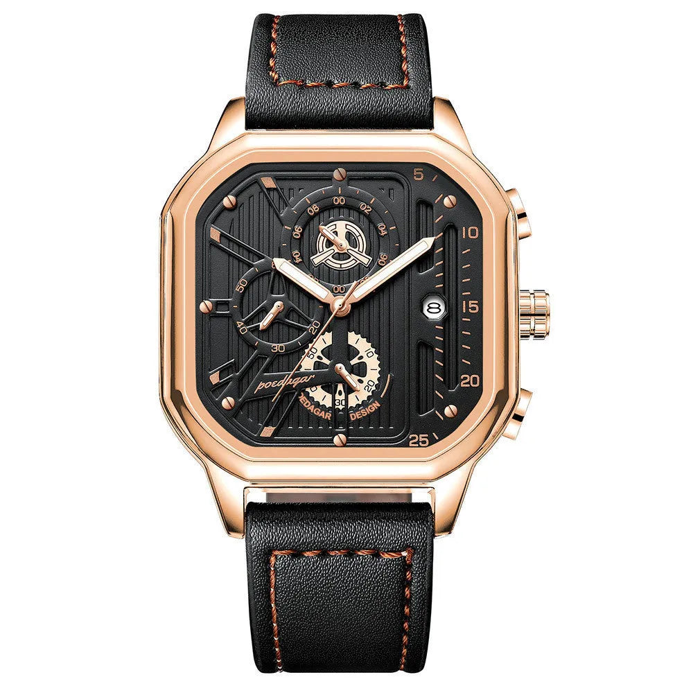Men's black and gold quartz sports watch with belt-style strap and 8mm metal case.