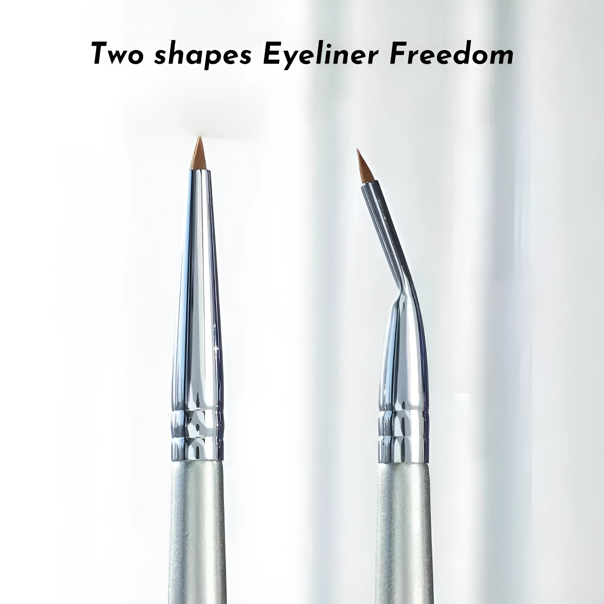 Angle view of a bend head fine tip eyeliner makeup brush for detailed eye application.