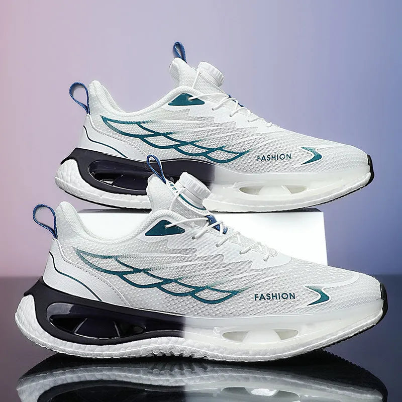 Men's low-top rotating button sneakers with shock absorption in mesh or leather options