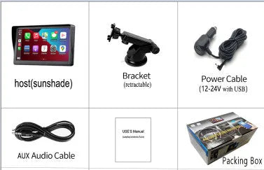 7 inch portable car smart screen with wireless CarPlay on retractable bracket mounted to vehicle windscreen