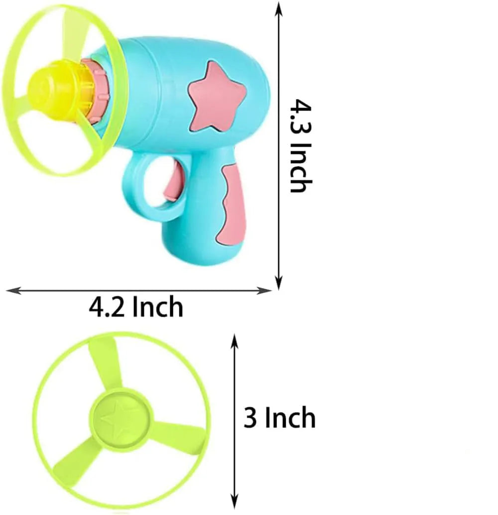 Blue or pink plastic cat toy gun with frisbee launcher for indoor feline play