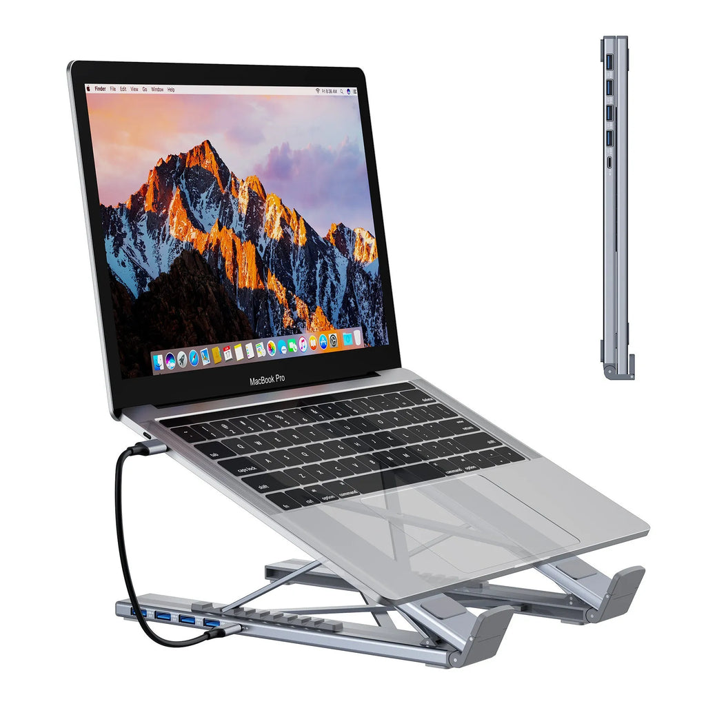 Aluminium alloy folding laptop docking station with multiple USB and HDMI ports